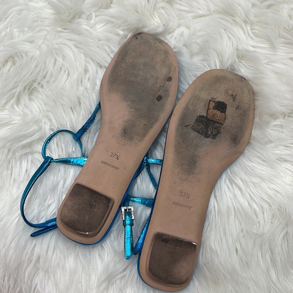 PRADA Metallic Blue Sandals - Picture 6 of 10